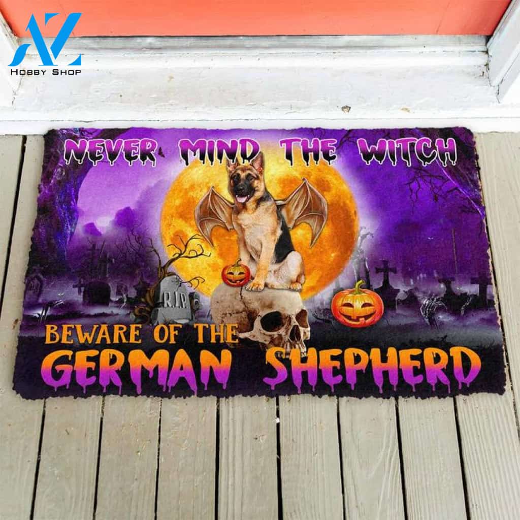 Never Mind The Witch Beware Of The German Shepherd Halloween Funny Doormat Gift For Dog Lovers Home Decor Warm House Gift Welcome Mat