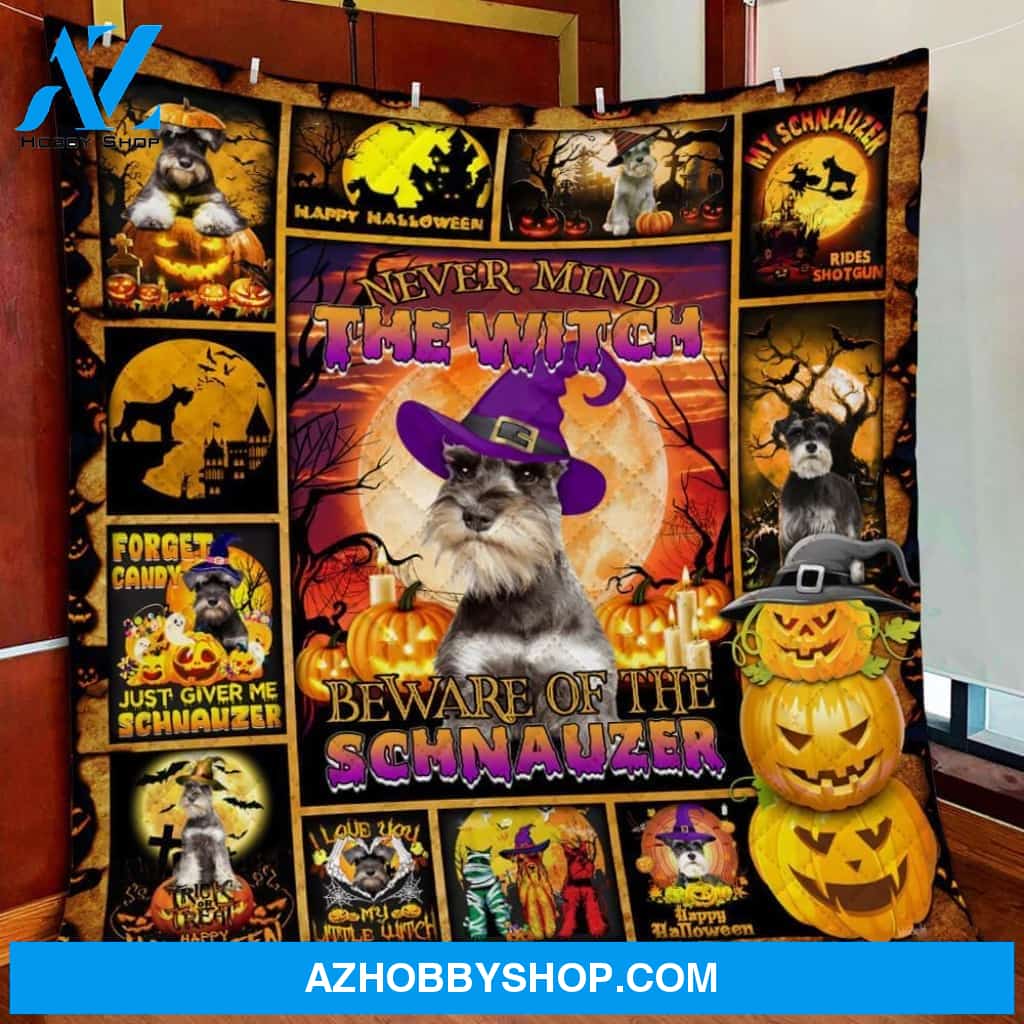 Never Mind The Witch Beware Of The Schnauzer Halloween Fleece Blanket - Sherpa Blanket