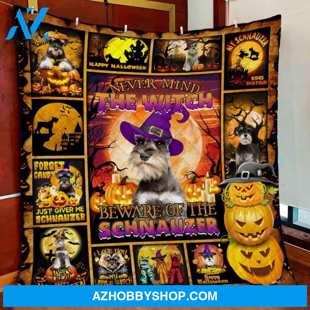 Never Mind The Witch Beware Of The Schnauzer Halloween Fleece Blanket - Sherpa Blanket