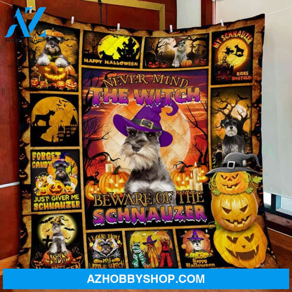 Never Mind The Witch Beware Of The Schnauzer Halloween Fleece Blanket - Sherpa Blanket