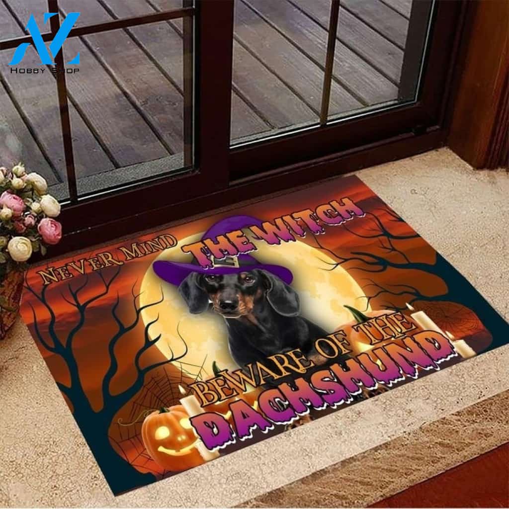 Never The Witch Beware Of Dachshund Funny Halloween Doormat Gift For Friend Family Home Decor Warm House Gift Welcome Mat Halloween Decor