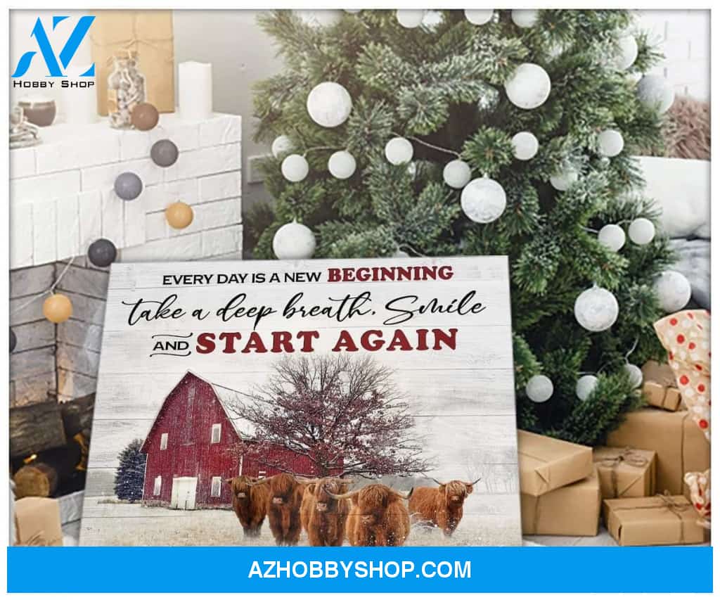 New Beginning Highland Cattle Wall Matte Canvas Christmas Wall Art