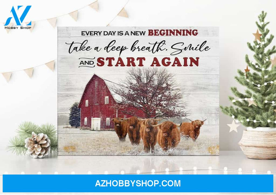 New Beginning Highland Cattle Wall Matte Canvas Christmas Wall Art