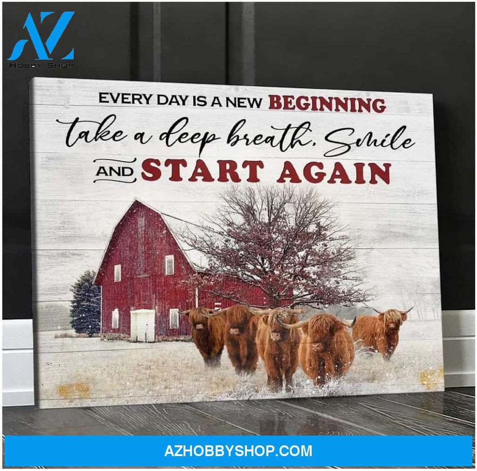 New Beginning Highland Cattle Wall Matte Canvas Christmas Wall Art