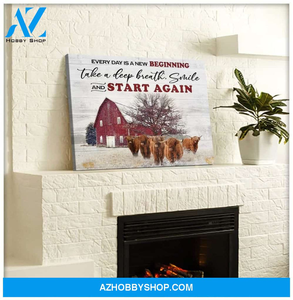 New Beginning Highland Cattle Wall Matte Canvas Christmas Wall Art