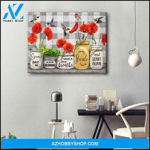 New Beginning Poppy and Hummingbird Canvas Wall Art Decor, hummingbird gift - hummingbird lovers