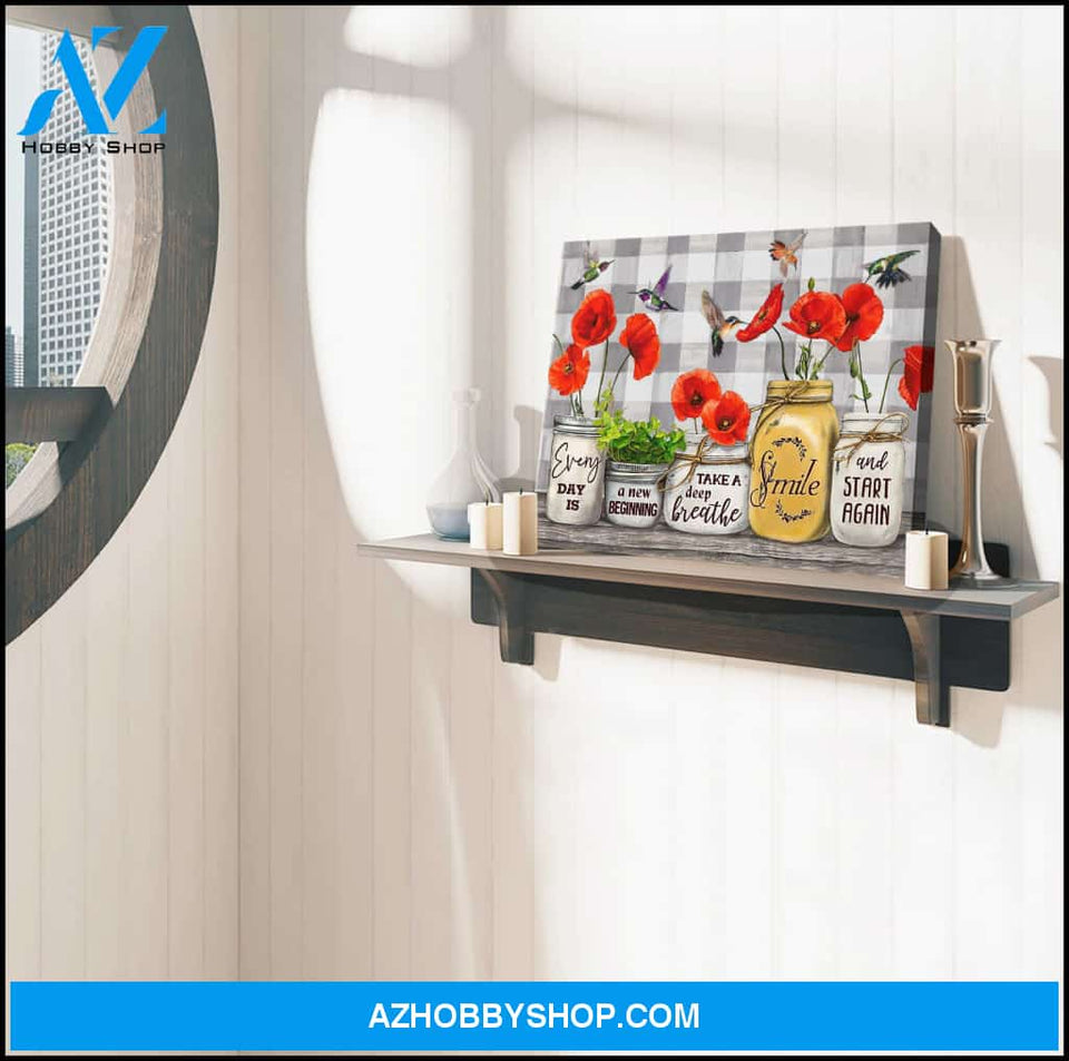 New Beginning Poppy and Hummingbird Canvas Wall Art Decor