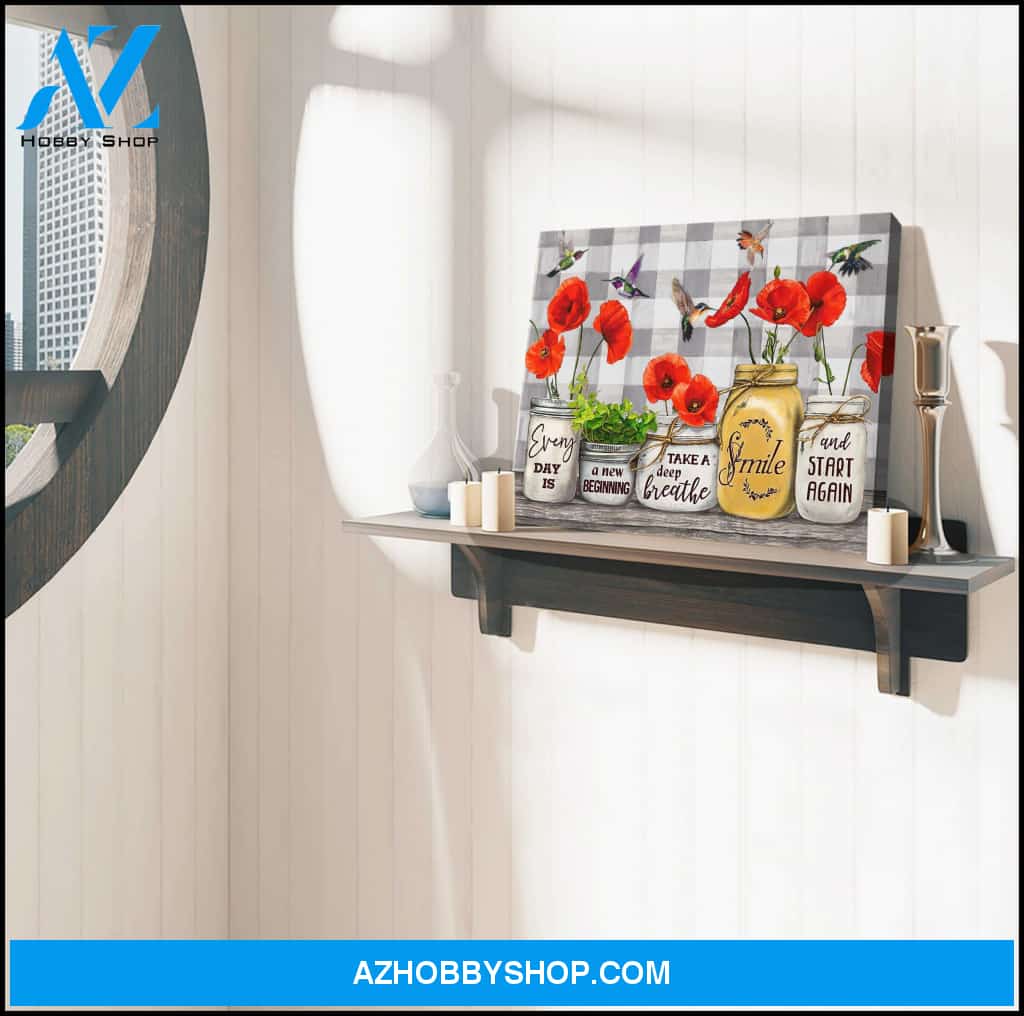 New Beginning Poppy and Hummingbird Canvas Wall Art Decor