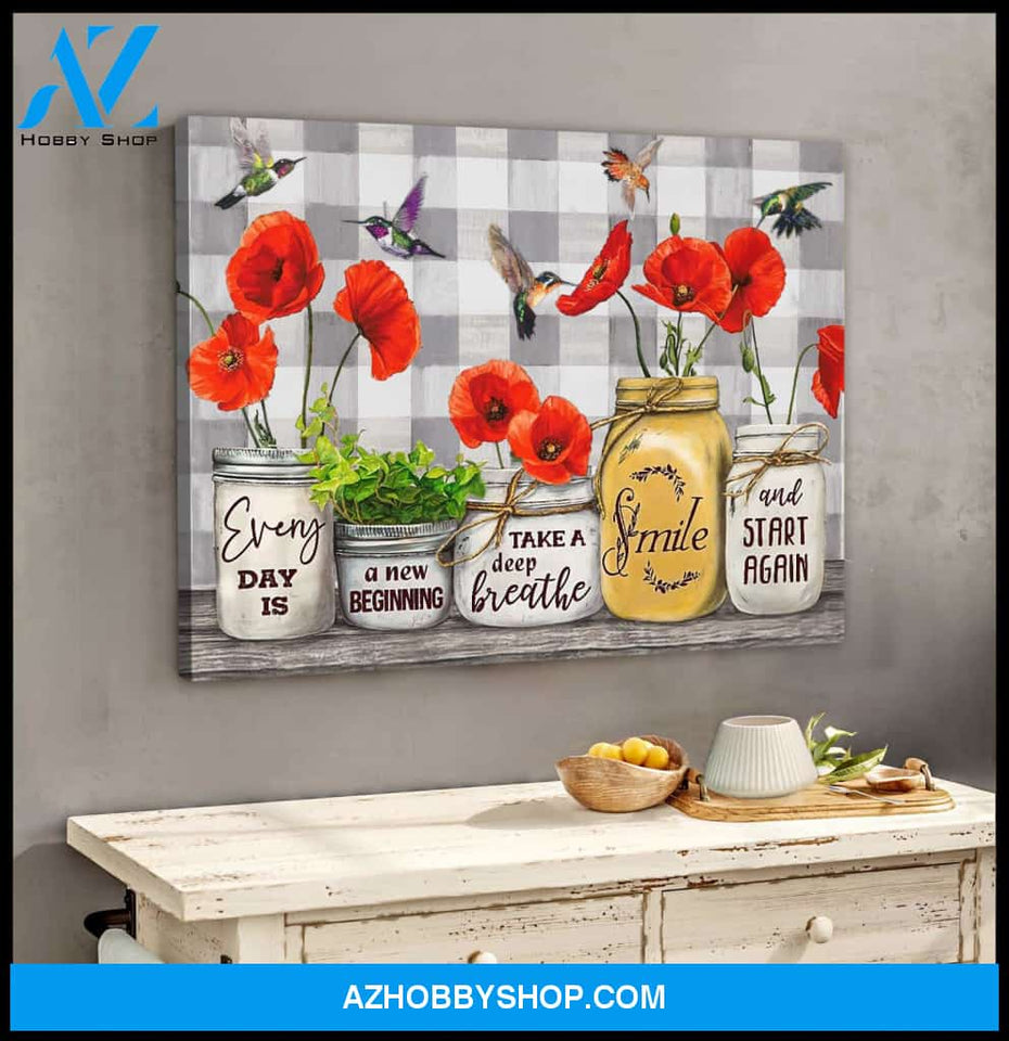 New Beginning Poppy and Hummingbird Canvas Wall Art Decor
