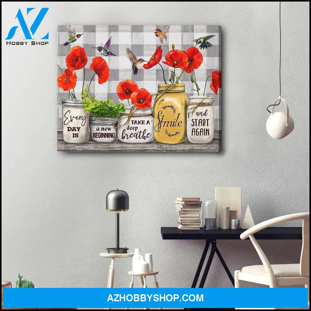 New Beginning Poppy and Hummingbird Canvas Wall Art Decor