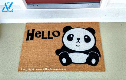New! Hello Panda Cute Custom Hand Painted Welcome Door Mat By Killer Doormats