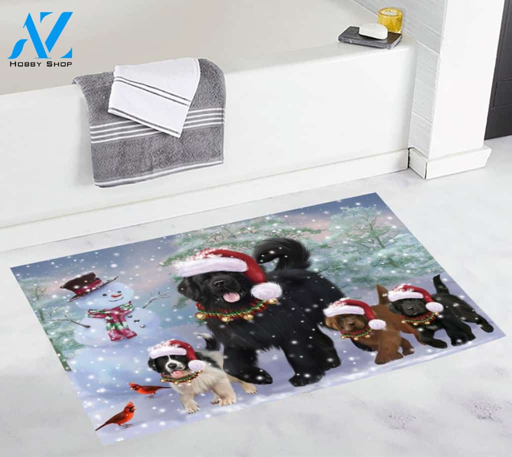 Newfoundland Christmas Dog Running Doormat