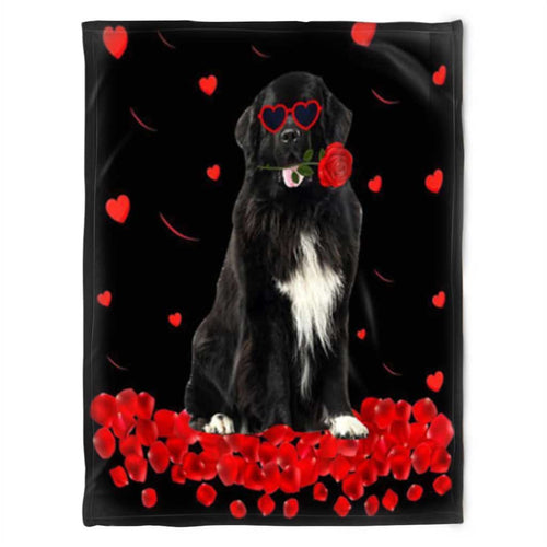 Newfoundland Heart Romantic Rose Valentine's Day Fleece Blanket Home Decor Bedding Couch Sofa Soft And Comfy Cozy