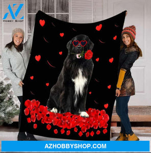 Newfoundland Heart Rose Valentine Day Dog Lovers Gift Fleece Blanket - Quilt Blanket