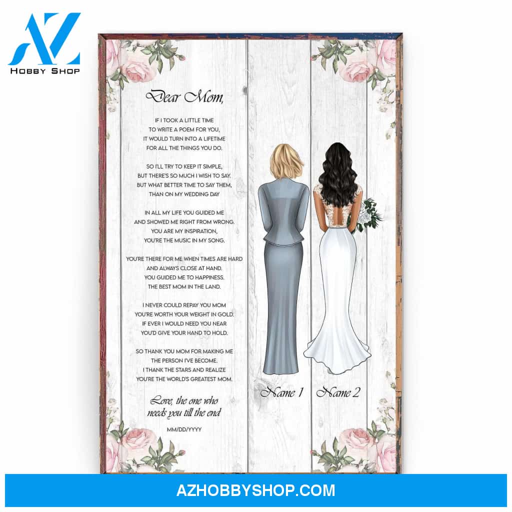 Next Day Mother (Father) Of The Bride, Wedding Custom Poster/Canvas, Gift For Parents