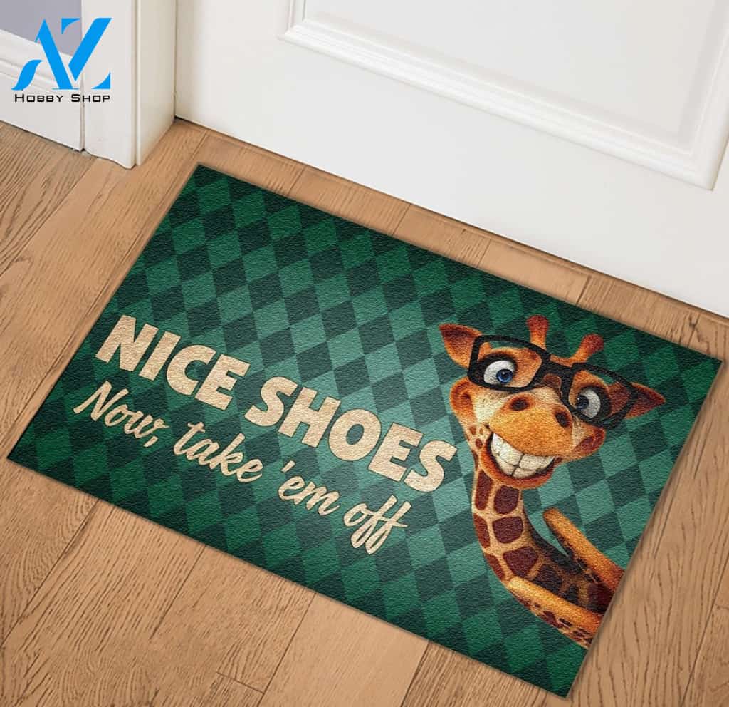 Nice Shoes - Take 'em Off Funny Giraffe Doormat | Welcome Mat | House Warming Gift