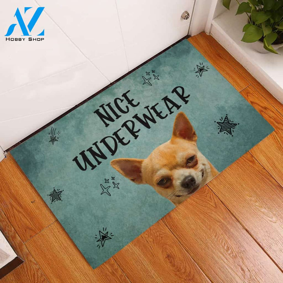Nice Underwear Funny Chihuahua Doormat | Welcome Mat | House Warming Gift