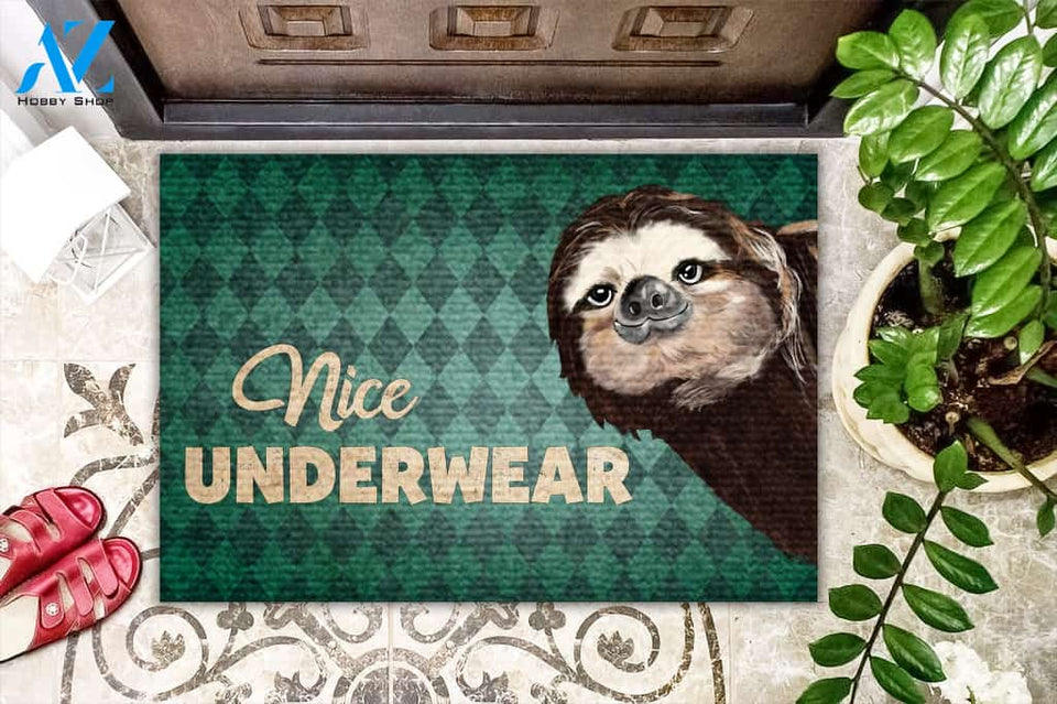 Nice Underwear Funny Sloth Doormat | Welcome Mat | House Warming Gift