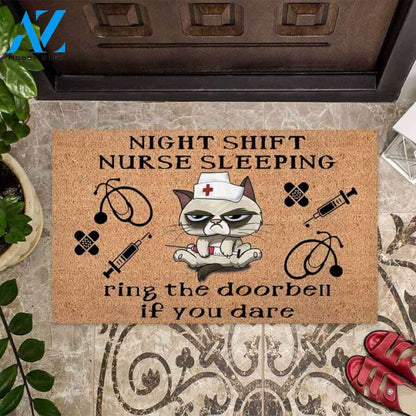Night shift Nurse Easy Clean Welcome DoorMat | Felt And Rubber | 40x60 cm | 45x75 cm | 60x90 cm | Colorful | DO1190