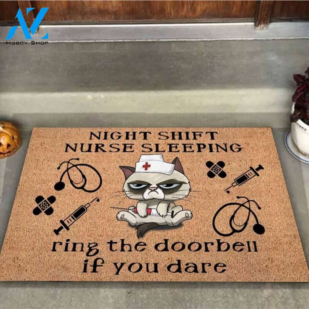 Night shift Nurse Easy Clean Welcome DoorMat | Felt And Rubber | 40x60 cm | 45x75 cm | 60x90 cm | Colorful | DO1190