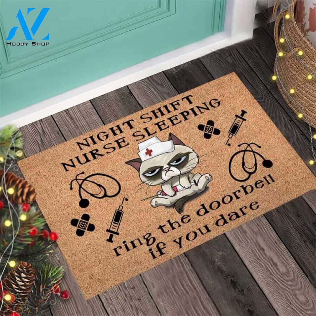 Night shift Nurse Easy Clean Welcome DoorMat | Felt And Rubber | 40x60 cm | 45x75 cm | 60x90 cm | Colorful | DO1190