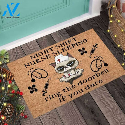 Night shift Nurse Easy Clean Welcome DoorMat | Felt And Rubber | 40x60 cm | 45x75 cm | 60x90 cm | Colorful | DO1190