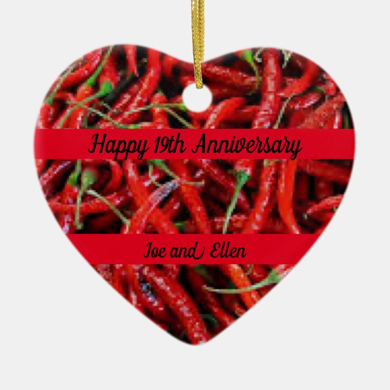 Nineteenth Wedding Anniversary Chilli Pepper Ceramic Ornament