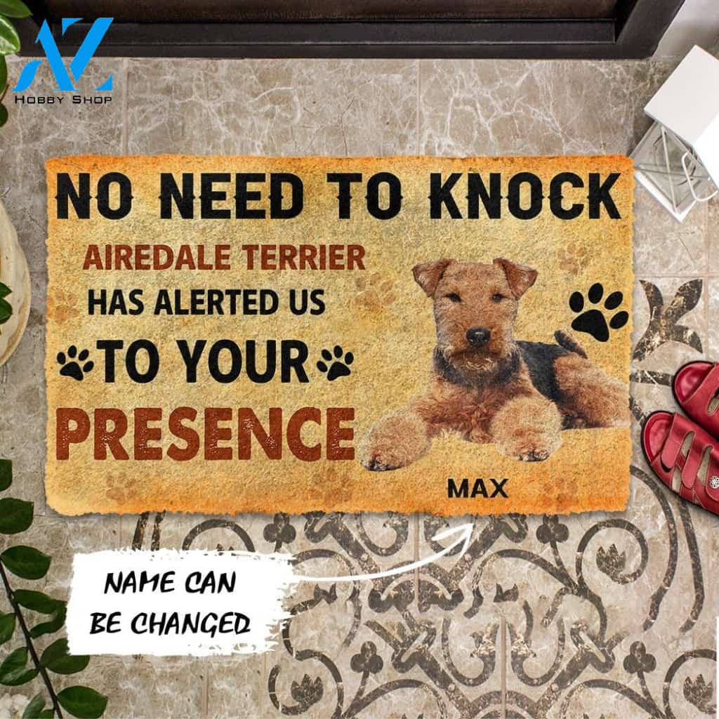 Gearhumans Gearhuman 3D No Need To Knock Airedale Terrier Dog Custom Name Doormat