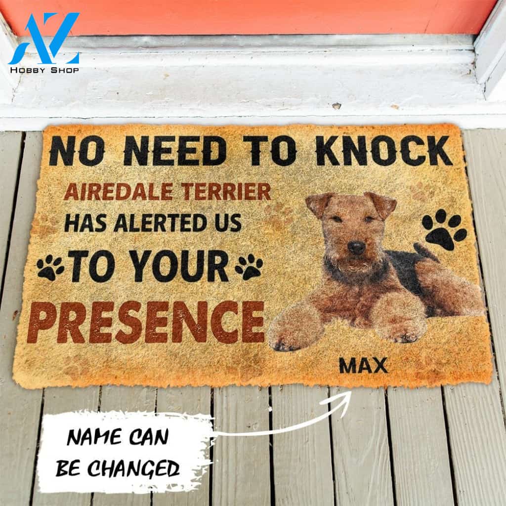 Gearhumans Gearhuman 3D No Need To Knock Airedale Terrier Dog Custom Name Doormat