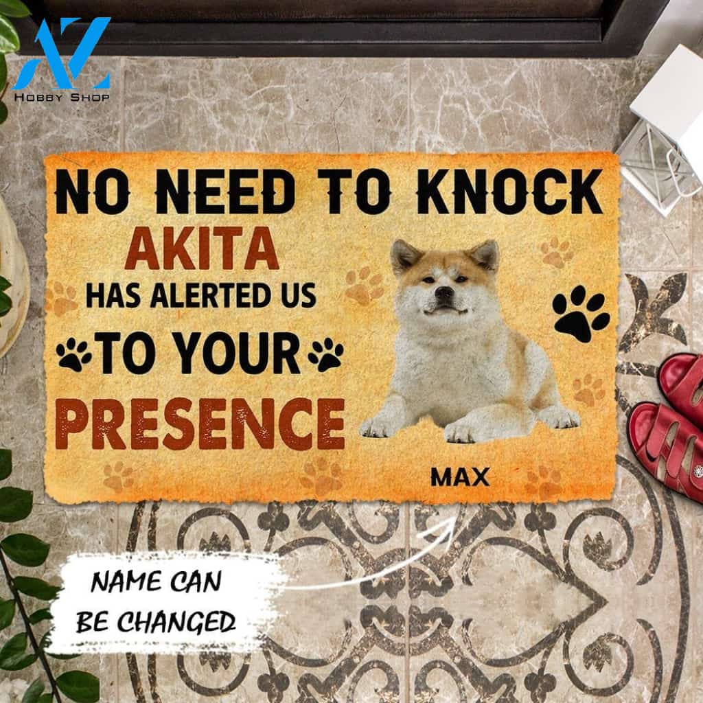 Gearhumans Gearhuman 3D No Need To Knock Akita Dog Custom Name Doormat