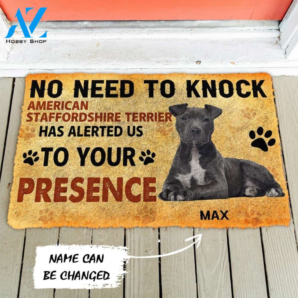 Gearhumans Gearhuman 3D No Need To Knock American Staffordshire Terrier Dog Custom Name Doormat