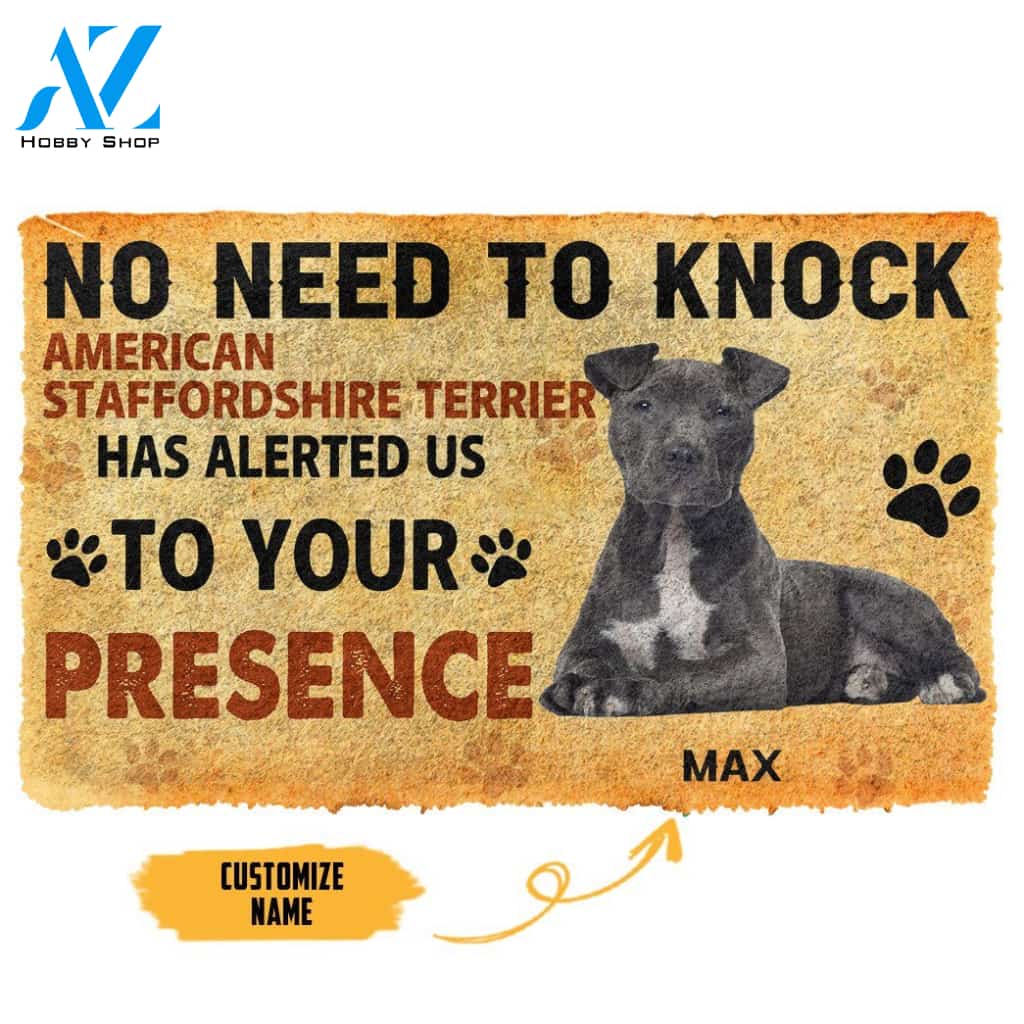 Gearhumans Gearhuman 3D No Need To Knock American Staffordshire Terrier Dog Custom Name Doormat