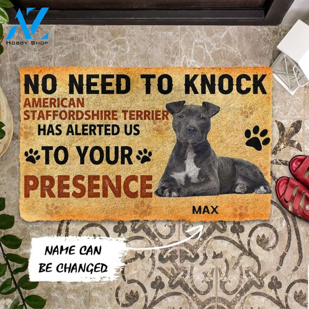 Gearhumans Gearhuman 3D No Need To Knock American Staffordshire Terrier Dog Custom Name Doormat