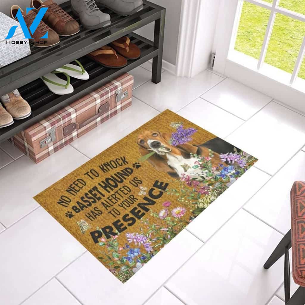 No Need To Knock Basset Hound Alerted Printed Doormat Home Decor
