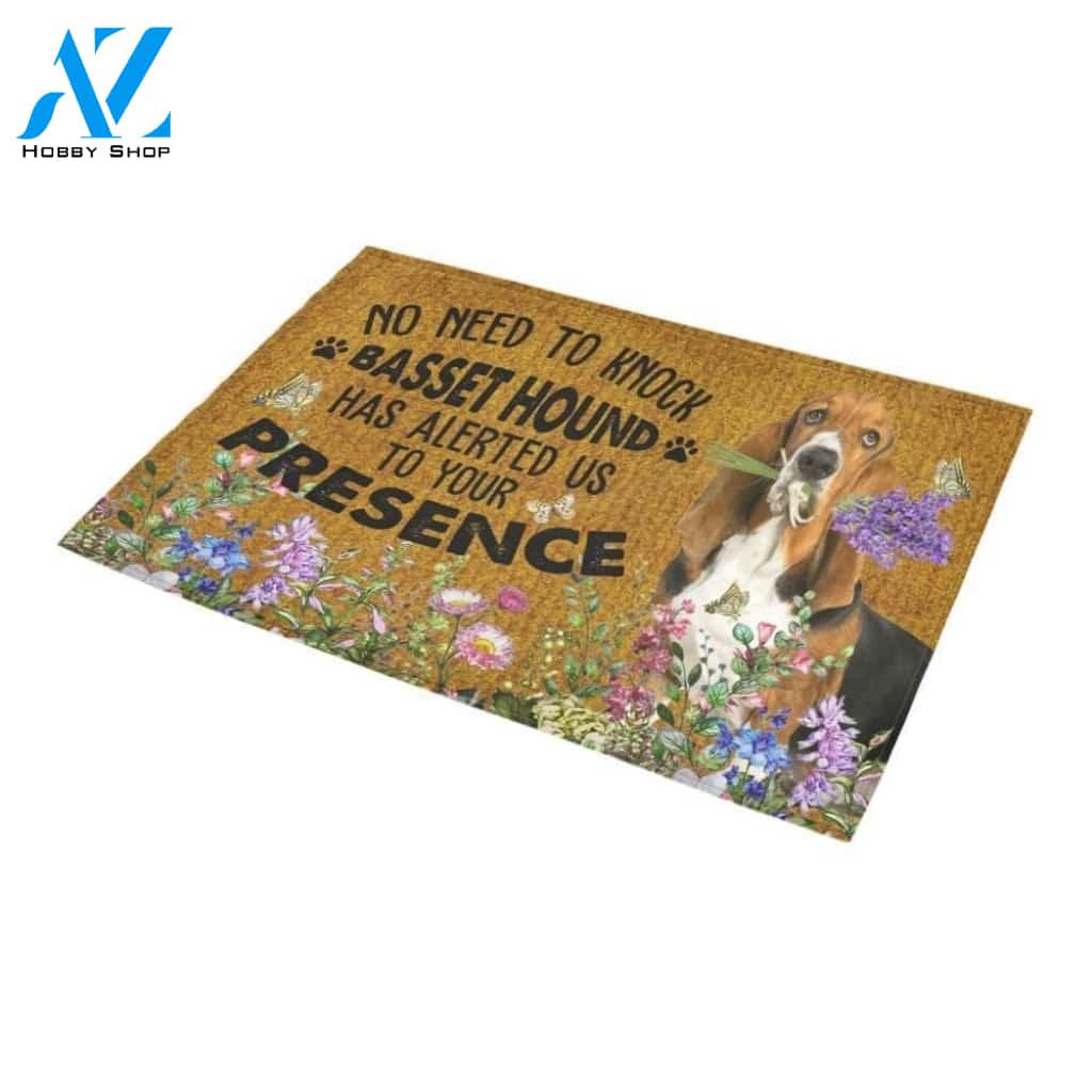 No Need To Knock Basset Hound Alerted Printed Doormat Home Decor