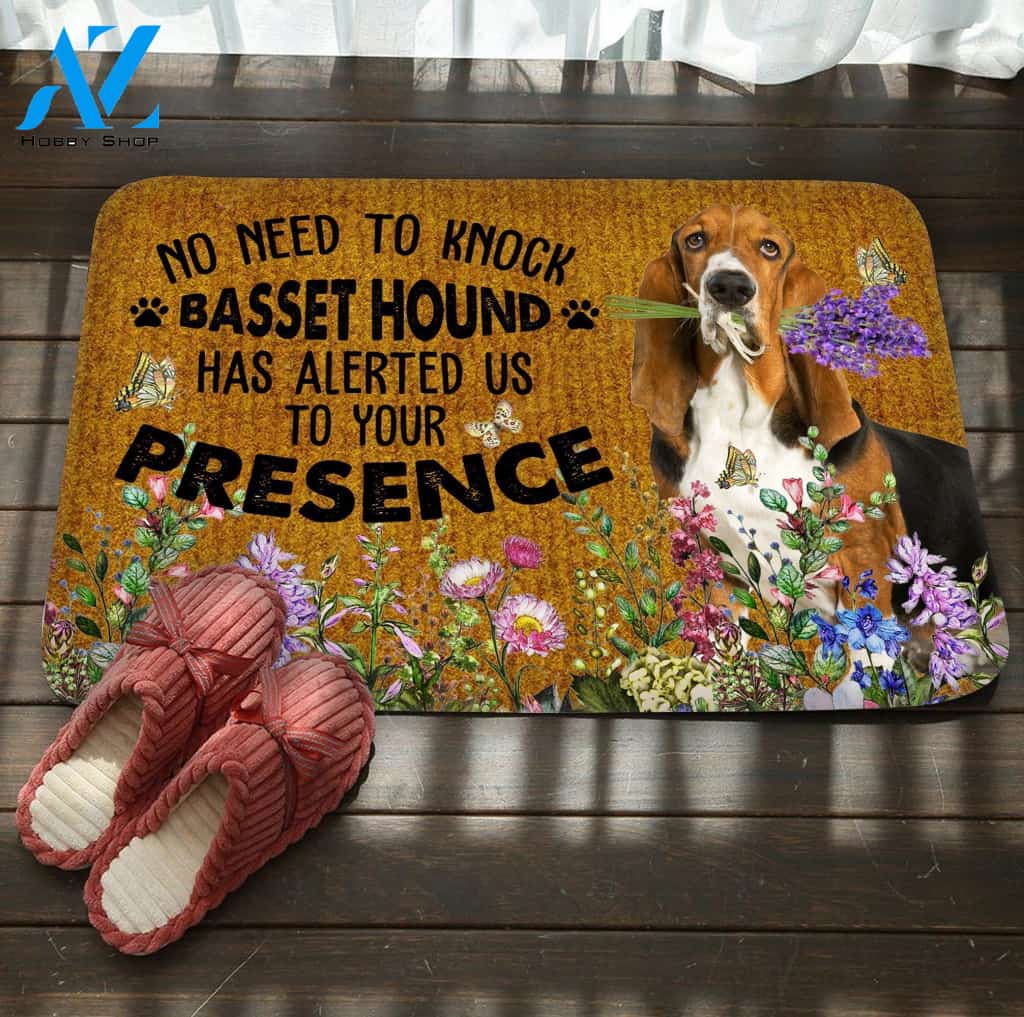 No Need To Knock Basset Hound Alerted Printed Doormat Home Decor