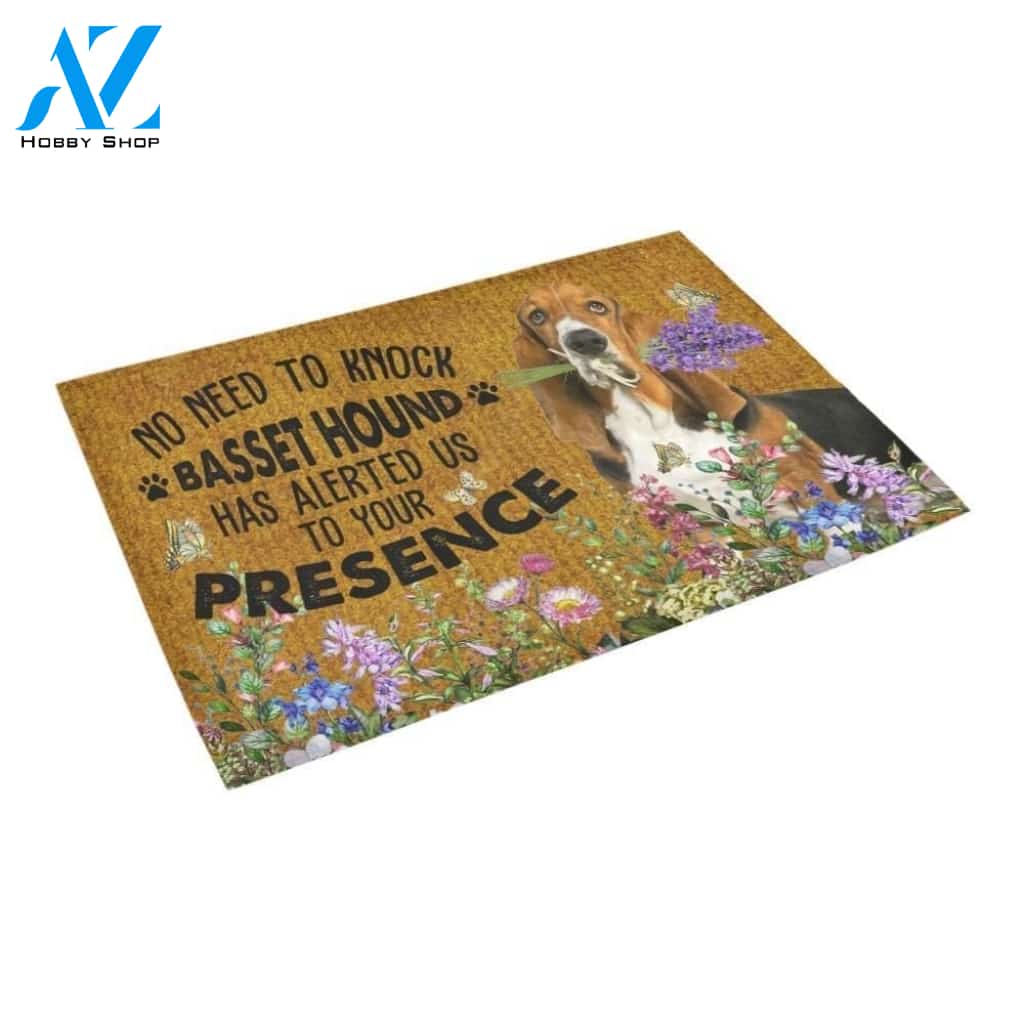 No Need To Knock Basset Hound Alerted Printed Doormat Home Decor