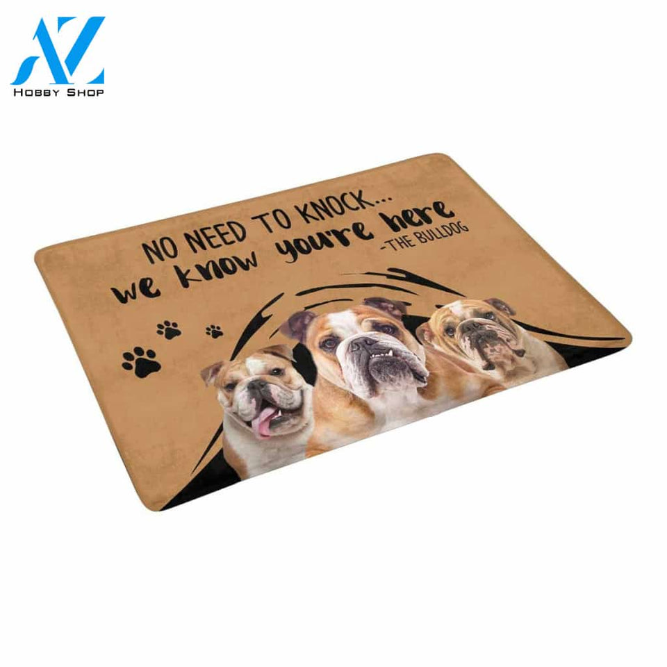 NO NEED TO KNOCK BULLDOG Doormat 23.6" x 15.7" | Welcome Mat | House Warming Gift