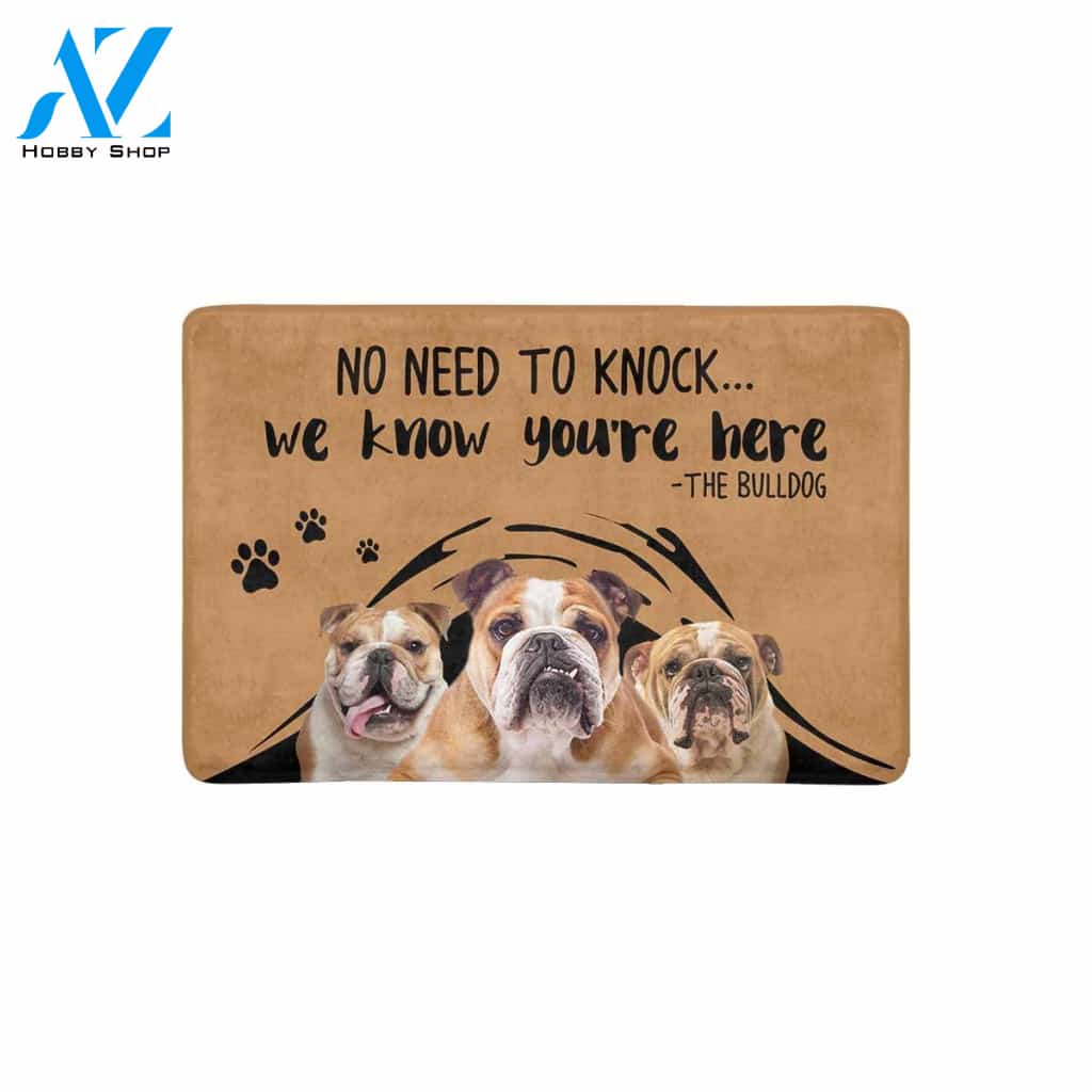 NO NEED TO KNOCK BULLDOG Doormat 23.6" x 15.7" | Welcome Mat | House Warming Gift