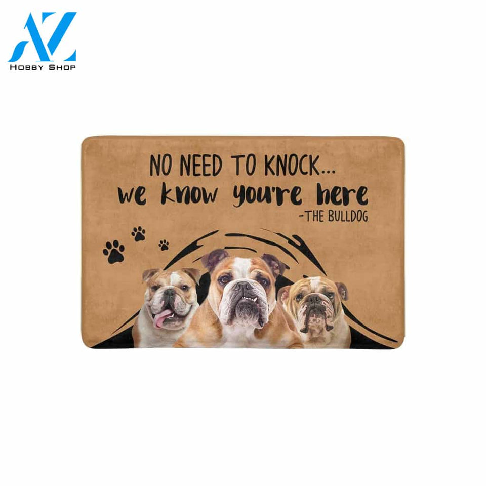 NO NEED TO KNOCK BULLDOG Doormat 23.6" x 15.7" | Welcome Mat | House Warming Gift