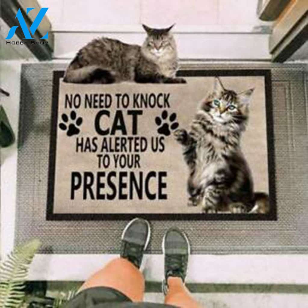 No Need To Knock Cats Alerted Us To Your Presence Doormat,Funny Cat Lover Gift,Cat Owner Mat,Cat Saying Rug,Housewarming Gift,Welcome Mat
