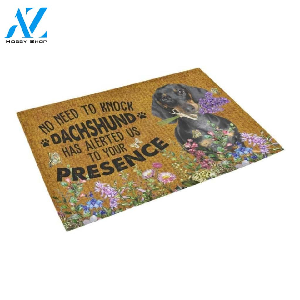 No Need To Knock Dachshund Alerted Lavender Printed Doormat Home Decor