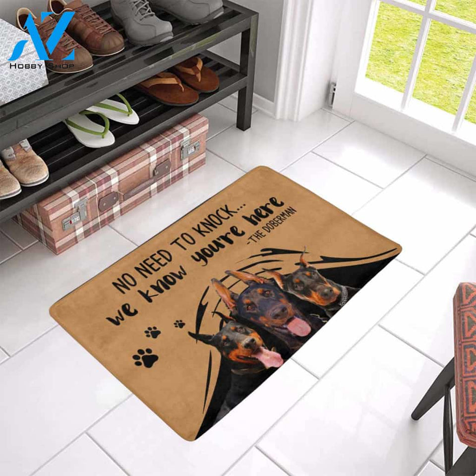 NO NEED TO KNOCK DOBERMAN Doormat 23.6" x 15.7" | Welcome Mat | House Warming Gift
