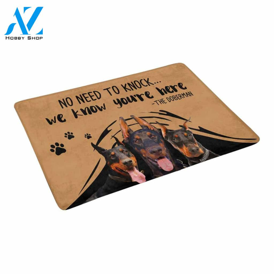 NO NEED TO KNOCK DOBERMAN Doormat 23.6" x 15.7" | Welcome Mat | House Warming Gift