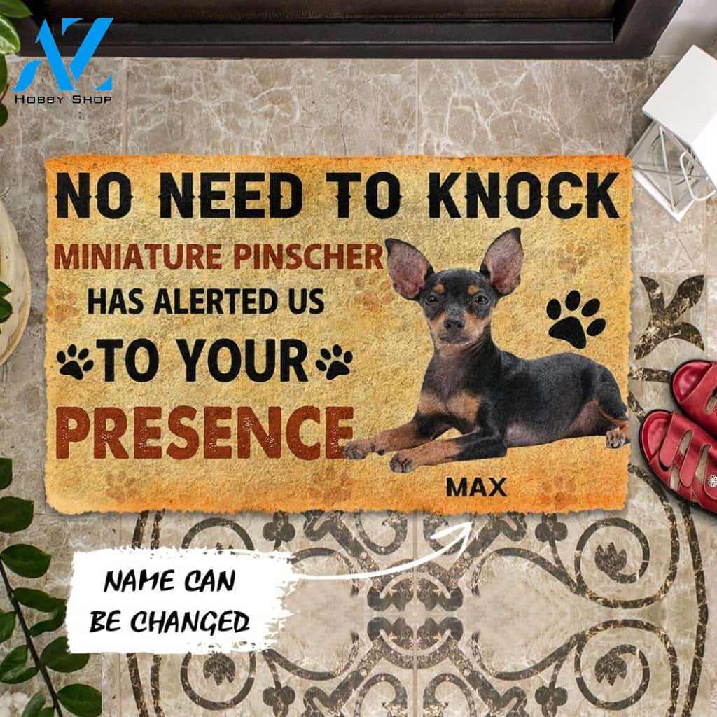Gearhumans Gearhuman 3D No Need To Knock Miniature Pinscher Dog Custom Name Doormat