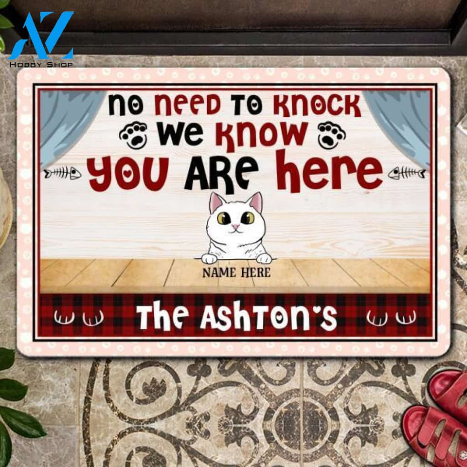 No Need To Knock Personalized Cats And Family Name Doormat | Welcome Mat | House Warming Gift