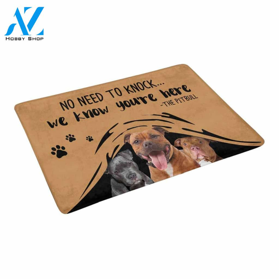NO NEED TO KNOCK PITBULL Doormat 23.6" x 15.7" | Welcome Mat | House Warming Gift