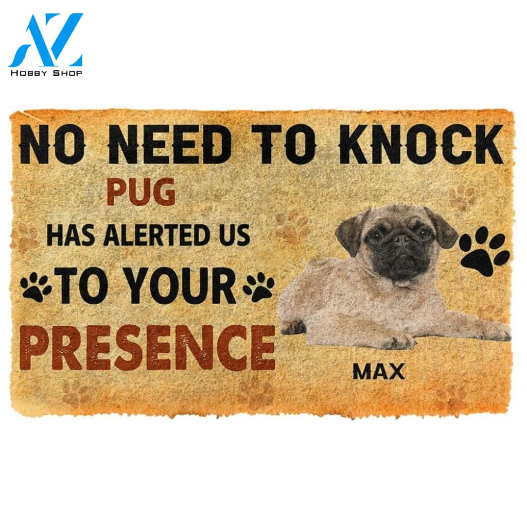 Gearhumans Gearhuman 3D No Need To Knock Pug Dog Custom Name Doormat