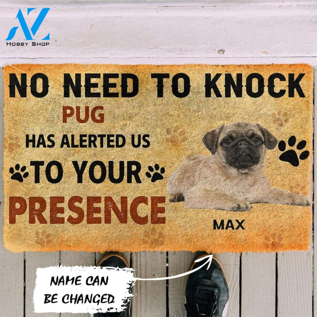 Gearhumans Gearhuman 3D No Need To Knock Pug Dog Custom Name Doormat