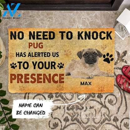 Gearhumans Gearhuman 3D No Need To Knock Pug Dog Custom Name Doormat
